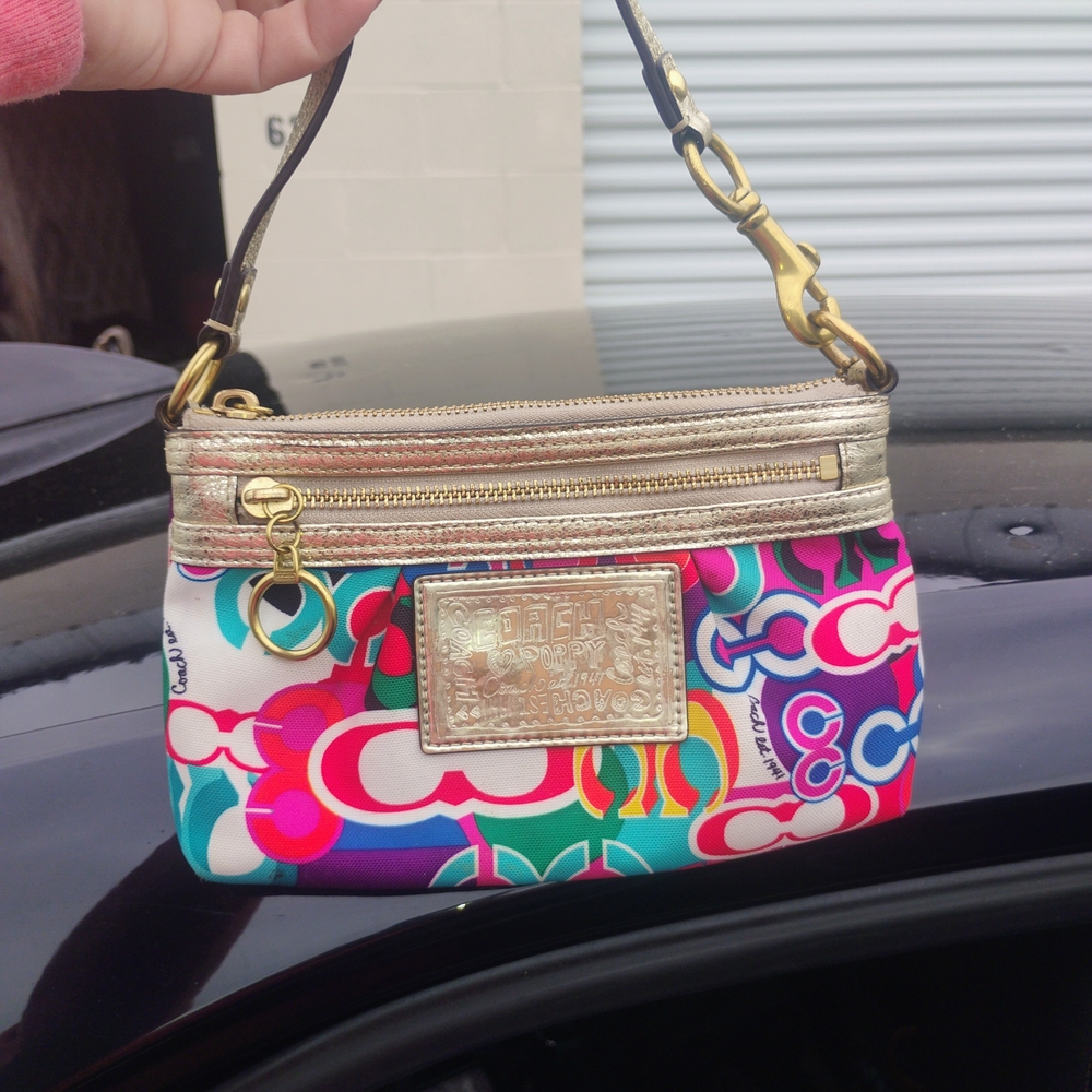 Coach Multicolor Wristlet with Gold Accents